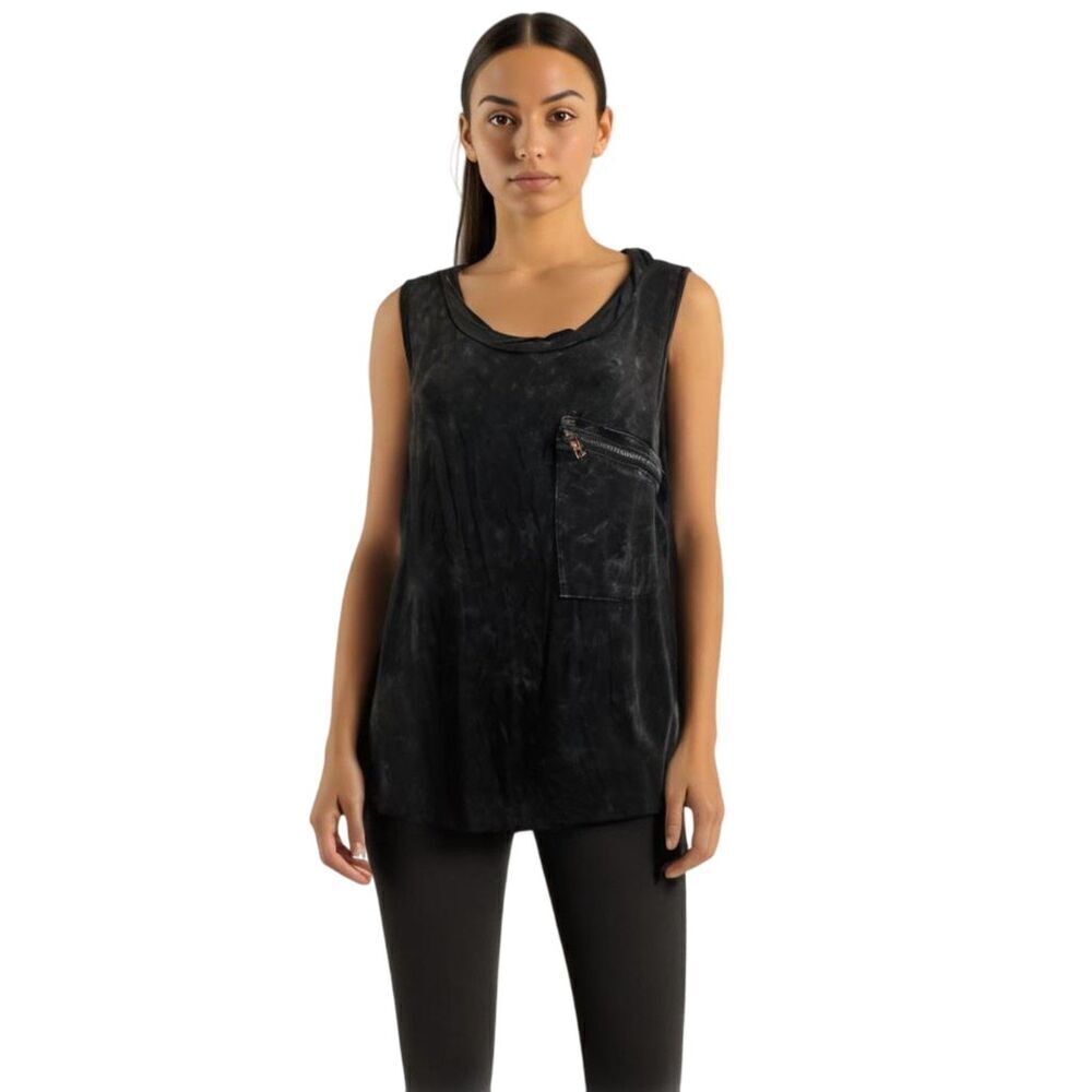 POL Black Distressed Lace Back Tank Top Size L